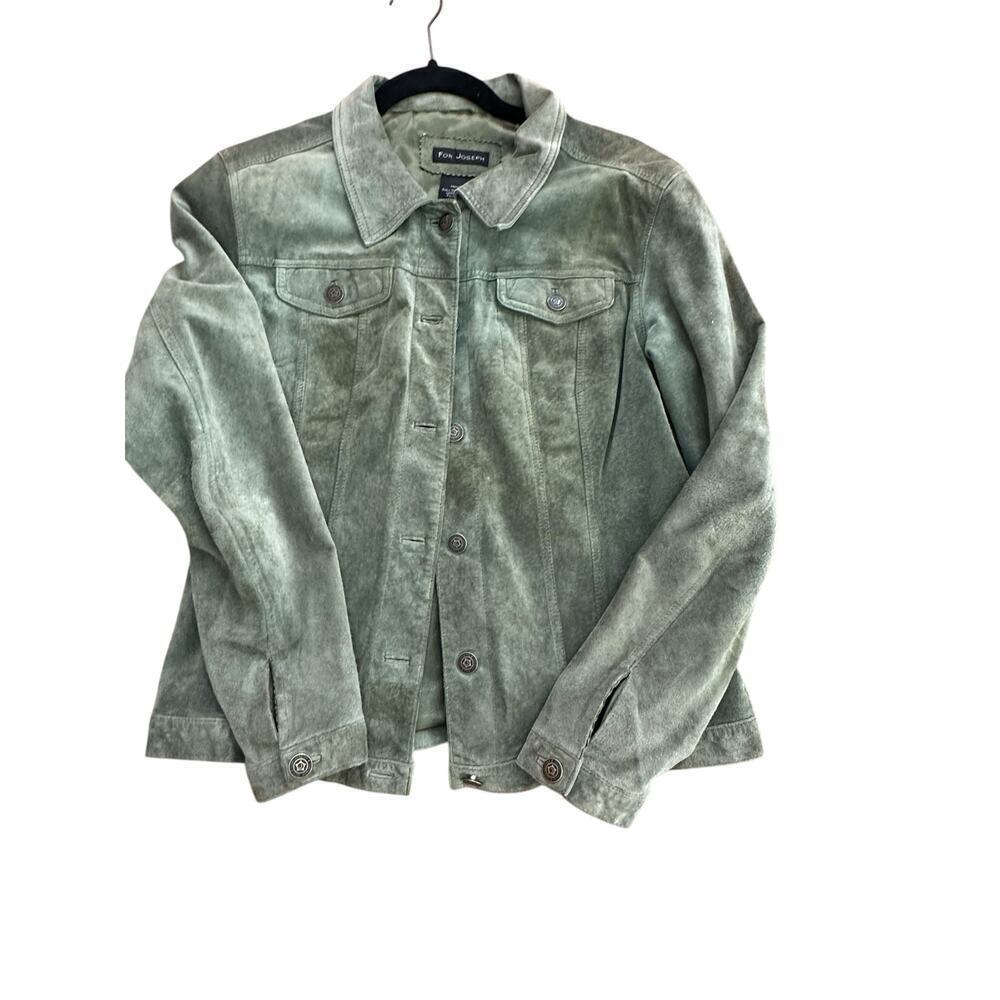 For Joseph Women's Green 100% Suede Long Sleeve Button Up Jacket Size Medium